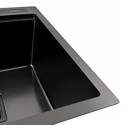 Кухонна мийка 50x50 PVD чорна Platinum Handmade з підставкою для ножів, Чорний - мініатюра 7