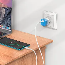 Зарядний пристрій блок-адаптер HOCO single port charger C101A 1 порт Type-C 20 W біло-блакитний - мініатюра 7