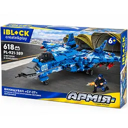 Конструктор военный самолет Су-27 iBlock Армия, модель истребителя ЗСУ из 618 деталей и 2 фигурками военных - миниатюра 3