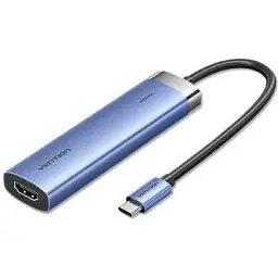 Концентратор Vention USB 3.1 Type-C to HDMI/USB 3.0x3/PD 100W Blue Aluminum Alloy Hub 5-in-1 (TGESB)