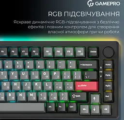 Механічна ігрова клавіатура GamePro MK-266-BK Asgard Yord Keychron Super Red Switch Bluetooth 5.2/2.4 ГГц/USB Black - мініатюра 15