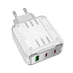 Адаптер мережевий Hoco Rock charger C139A |2Type-C/1USB, 65W/3A, PD/QC| - мініатюра 2