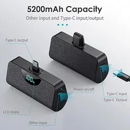 Портативний зарядний пристрій міні USB-C 5200 мАг ультракомпактний РК-екран резервний - мініатюра 7