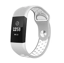 Силіконовий ремінець з перфорацією для фітнес браслета Fitbit Charge 3/4 Grey White/розмір L - мініатюра 2
