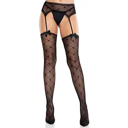 Колготки-панчохи Leg Avenue Heart Garterbelt Stockings One Size Black - мініатюра 2