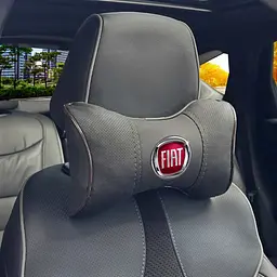 Подушка на підголівник з логотипом Fiat Екошкіра 3D Кольоровий лого Чорна-Коричневий кант 1 шт