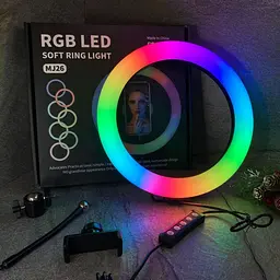 Селфи-лампа LED кольцевая 26см Voltronic MJ26 RGB + штатив - мініатюра 3