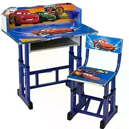 Набір дитячих меблів Disney Cars біло-блакитний - регульована дитяча парта Disney Cars зі стільцем, полицею та підставкою для ніг