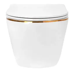 Підвісний унітаз Rea Carlo Mini Tornado NFQ безободковий 49x35,5 см white із краєм gold REA-C6801 - мініатюра 3