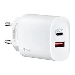 Адаптер мережевий USAMS T35 Fast Charger US-CC121 - USB+Type-C 20W білий