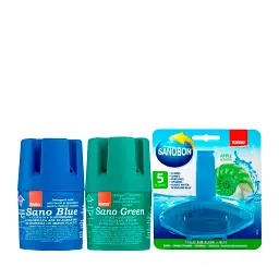 Набір Sano Бачок для миття унітазу Blue Flash, Бачок для миття унітазу Green, Засіб для миття унітазу Яблуко (287607, 935833, 426971)