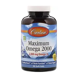 Витаминно-минеральный комплекс Carlson Омега-3, 2000 мг, вкус лимона, Maximum Omega 2000, Natural Lemon Flavor, 90 жел (CAR-17210)