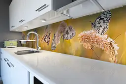 Кухонний фартух Метелики та Колоски для кухні наклейка ПВХ польові квіти Бежевий 60х300 см Happy Pocket Z180482