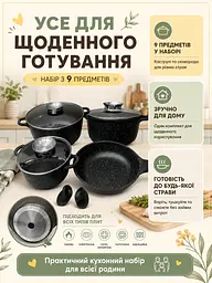 Набір посуду 9 предметів чорний з антипригарним гранітним покриттям для всіх плит (49675916) - мініатюра 2