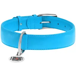 Нашийник для собак Waudog Glamour, шкіряний, з QR паспортом, 46-60х3,5 см, блакитний - мініатюра 2