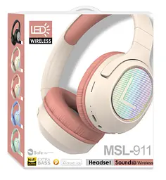 Бездротові навушники MSL-911 Bluetooth повнорозмірні HI-FI звук Extra Bass LED підсвічування рожевий - мініатюра 2