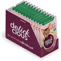 Вологий корм для котів Delickcious Шматочки з качкою, курячим філе і шпинатом в соусі 85 г - мініатюра 2