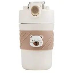 Термос дитячий  «Cute Bear» поїлка з трубочкою нержавіюча сталь 420 мл Бежево-коричневий