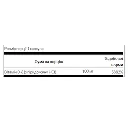 Вітаміни Swanson B6 Pyridoxine 100 мг 100 капсул - мініатюра 2