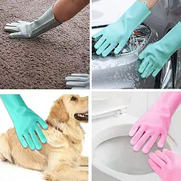 Силіконові багатофункціональні рукавички Magic Silicone Gloves Pink для прибирання, чищення та миття посуду, Kitchen Master Бірюзовий 86829 - мініатюра 3