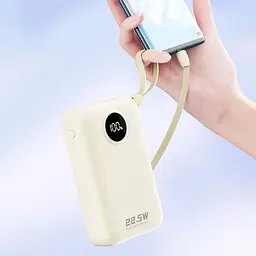 УМБ Dudao 20000mAh K14+ 22,5W PD,QC USB-A,USB-C In/Out,with built-in USB-C/Lightning cables White - мініатюра 4