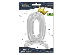 Кулька фольгована цифра PELICAN 32 (80 см) 1 з короною на підставці 0 срібло