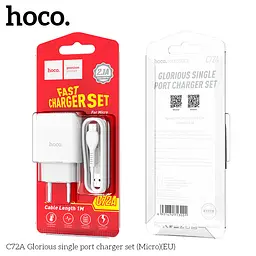 Блок живлення мережевий і кабель MicroUSB Hoco Glorious C72A комплект набір білий - мініатюра 3