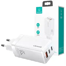 Зарядний пристрій на 3 виходи usb Usams GaN Mini US-CC110 65 W 5a (CC110TC02) A + 2*C біле - мініатюра 6