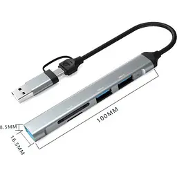 Концентратор Dynamode 5-in-1 USB Type-C/Type-A to 1хUSB3.0 2xUSB 2.0 card-reader SD/MicroSD (DM-UH-514) - мініатюра 6