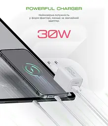 Зарядний пристрій AR371 GaN 30W White, 2 порти USB-C і USB-A, підтримка Power Delivery 3.0 і PPS, швидка зарядка для планшетів Apple, Samsung, Xiaomi і смартфонів, ArmorStandart (ARM77549) - мініатюра 2