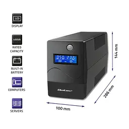 Джерело безперебійного живлення з симульованою синусоїдою Qoltec QLT450 240W 450VA LED, AVR, RJ45, 2xSchuko, 1x12V 4.5Ah - мініатюра 3