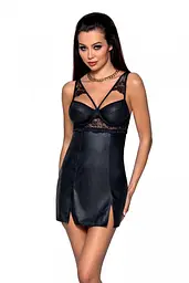 Бэби-долл из эко-кожи и кружева, S/M (чёрный) Passion Loona Chemise