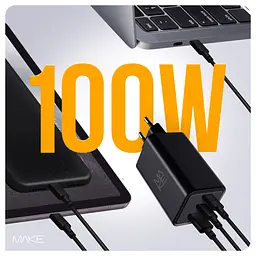 Зарядний пристрій мережевий MAKE 100W GaN3 2xType-C PD3.0 + USB QC4.0 Black - мініатюра 4