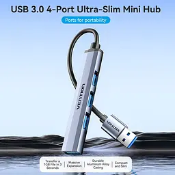 Хаб USB 3.0 -> 1xUSB 3.0/3xUSB 2.0, 0.15м, 5 Гбіт/с, Сірий Vention - мініатюра 4