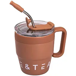 Термочашка Coffee &amp; Tea 480 мл з трубочкою і подвійним відкриванням, коричневий Yiwu HP-14-23BR - мініатюра 2