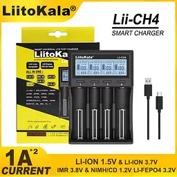 Зарядний пристрій для Liitokala Lii-CH4, 4 канали, Li-1.5/Ni-Mh/Li-ion/LiFePO4/Li-HiV, USB-C, LCD - мініатюра 2