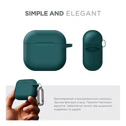 Силіконовий чохол для навушників Apple AirPods 4, Hang Case, зелений, ультратонкий захисний кейс товщиною 2 мм, захист від подряпин, пилу та ударів, компактний, з карабіном для кріплення, ArmorStandart (ARM81280) - мініатюра 2