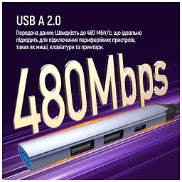 Концентратор ColorWay USB-A/USB-C 4-in-1 USB2.0х2/USB3.0/USB-C2.0 (CW-HUB06) - мініатюра 10