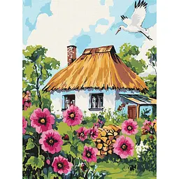 Картина за номерами Мальви біля хати Ideyka KHO6407, 30x40 см