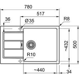 Кухонна мийка Franke Sirius 2 тектонайт, прямокут., з крилом, 780х500х200мм, чаша - 1, врізна, бежевий - мініатюра 2