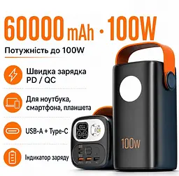 Повербанк Powerbank King Power KP-G6000 Digital Display 60000 mAh 100W зі швидким заряджанням для ноутбука, смартфона, планшета - мініатюра 2