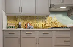 Кухонний фартух вінтажна карта Колаж вінілова наклейка для кухні Архітектура Бежевий Happy Pocket Z181389 - мініатюра 3
