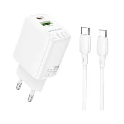 Мережевий зарядний пристрій з кабелем Borofone BN27 Fuente PD20W+QC3. 0 charger set (C to C) (EU) білий