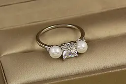 Кільце Xuping Jewelry квадрат з двома перлинами 6 мм р 17 сріблясте