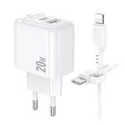 Зарядний комплект Borofone BAS44A 1Type-C /1USB PD/QC 20W 5V/3A Type-C to Lightning 1 м White (35138_3345029) - мініатюра 4