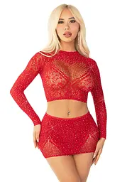 Комплект кроп-топ і спідниця Leg Avenue Rhinestone, One Size, червоний