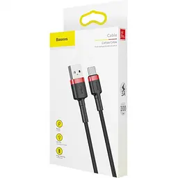 Кабель Baseus Cafule Cable USB to Type-C 2A 3m CATKLF-U91 Black-Red - мініатюра 4