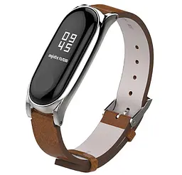 Шкіряний ремінець Primo Mijobs для фітнес-браслета Xiaomi Mi Band 3 Silver Brown - мініатюра 2