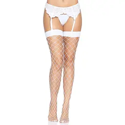 Панчохи у велику сітку Leg Avenue Fence Net Thigh Highs White, One Size - мініатюра 5