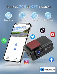 Автомобільний відеореєстратор CHORTAU 4K+1080P з Wi-Fi, 3-дюймовим IPS-дисплеєм, додатком та безкоштовною карткою пам'яті на 64 ГБ - мініатюра 4